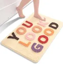 QJHOMO You Look Good Bath Mat Cute Beige Bathroom Rugs Funny Colorful Rug, Non Slip Floor Mat Cool Home Decor, Soft Microfiber Bathmat Machine Washable, Super Absorbent Carpet for Shower (22x32 inch)