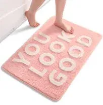 QJHOMO You Look Good Bath Mat Cute Pink Bathroom Rugs Funny Bath Rug, Non Slip Floor Mat Cool Home Decor, Soft Microfiber Bathmat Machine Washable Super Absorbent Carpet for Shower (22x32 inch)