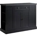 HOMCOM Fluted-Style Wooden Kitchen Island Storage Cabinet with Drawer, Open Shelving, and Interior Shelving for Dining Room, Black