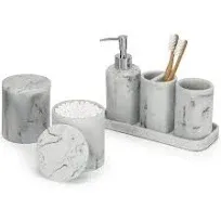 Bathroom Accessories Set, 6-Piece Bathroom Accessory Set, Marble White