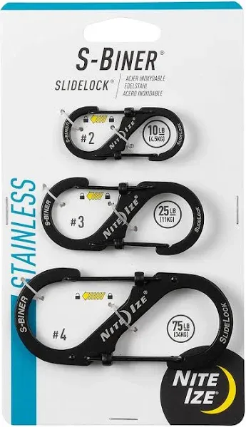 Nite Ize 3-Pack S-Biner SlideLock S.S. Carabiners #2 #3 #4 - Black