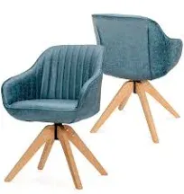 Costway Modern Leathaire Set of 2 Swivel Accent Chair with Beech Wood Legs