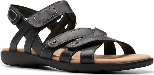 Clarks Women's Elizabelle Gem Flat Sandal, Black Leather, 9