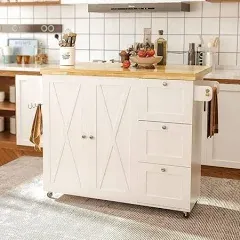 Nacimo Rolling Kitchen Island Cart With Rubberwood Drop-Leaf Countertop Gracie Oaks Base Finish