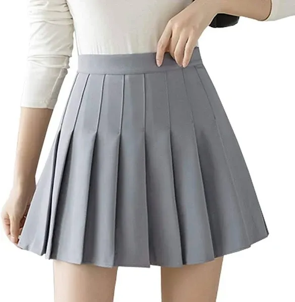 Women&#039;s Schoolgirl High Waist Skater Mini Skirt Flared Pleated Short Skirt Dress