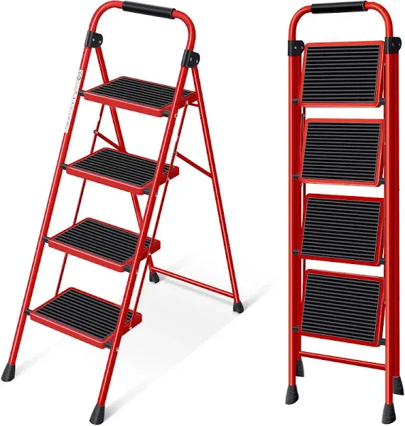 KINGRACK Step Ladder 3 Step Folding with with Anti-Slip and Wide Pedal,Portable Foldable,Tall Sturdy Step Ladder with Handgrip for Home Kitchen