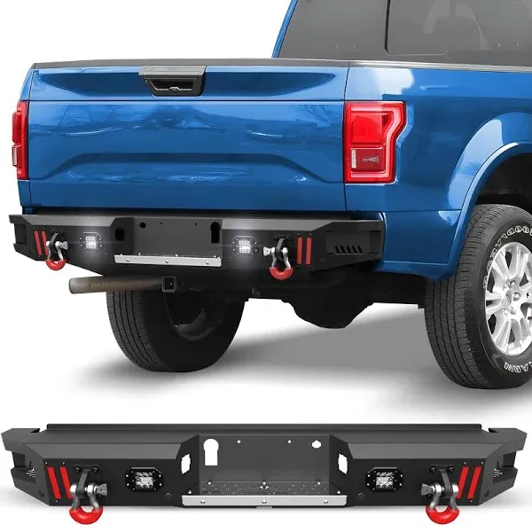 Rear Bumper Assembly For 2015-2020 Ford F-150 F150 Trucks w/LED Lights+D-Rings<wbr/>*2