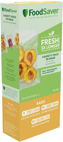 Foodsaver Vacuum Sealer Bags Variety Pack, 30-Count