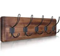  Black Rustic Coat Rack Wall Mount with 5 Hooks, Solid Pine 24 Inch 3- Black