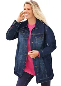 Woman Within Women's Plus Size Long Stretch Denim Jacket