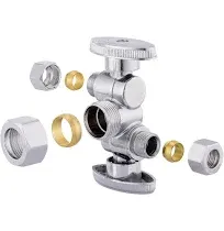 1/4 Turn Dual Compression Outlet Angle Stop Valve with 2 Shut off Valve/Handles,