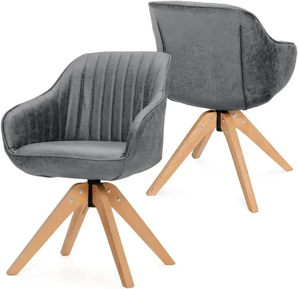 Costway Modern Leathaire Swivel Accent Chair with Beech Wood Legs