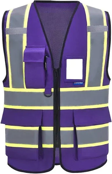 AYKRM High Vis Reflective Safety Vest for Women Men Security Pocket Zipper