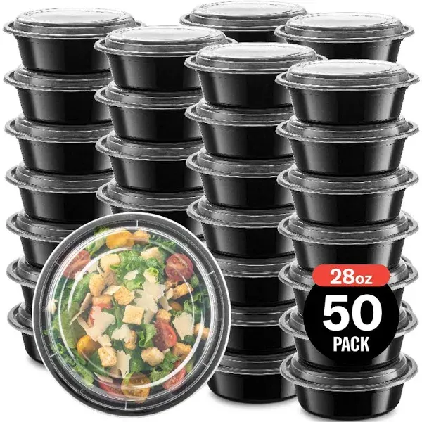 50-Pack Meal Prep Plastic Microwavable Food Containers