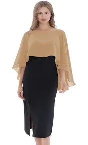 Baoqiya Chiffon Capes Sheer Capelets Long Cape Poncho for Women Plus Size