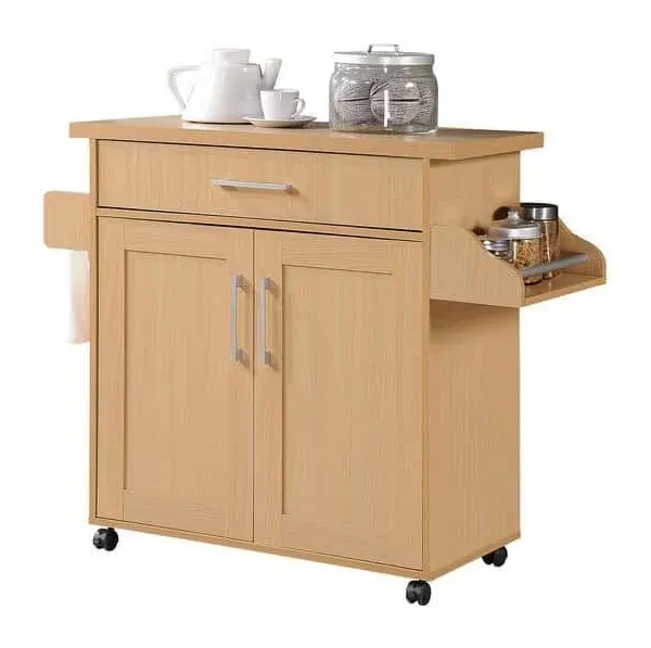 HODEDAH Kitchen Carts 35.2&#034;Hx44.9&#034;W Particle Board Framed Casual Classic Beech