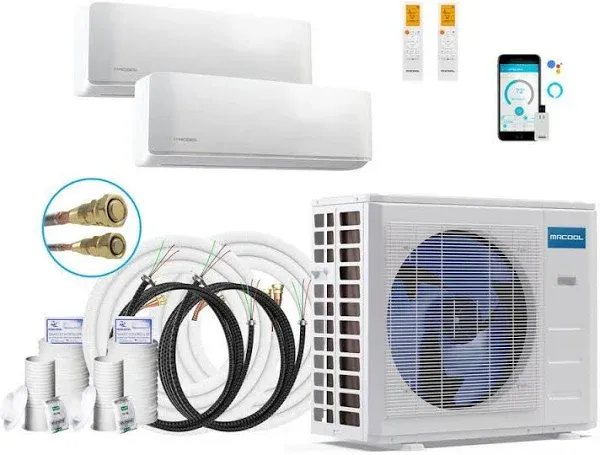 MRCOOL DIY 4th Generation Mini Split 27K BTU 2 Zone Ductless Air Conditioner with Heat Pump and Install Kit