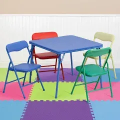 5-Piece Folding Square Activity Table and Chairs Set for Daycare and Classrooms