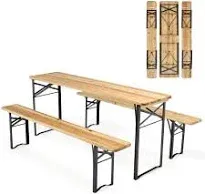 Costway 3 Pieces Folding Wooden Picnic Table Bench Set