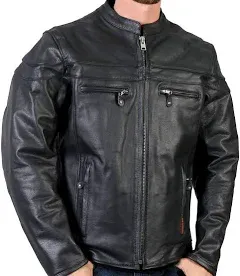 Hot Leathers JKM1011 Men's Black Leather Vented Motorcycle Racer Jacket with Double Piping