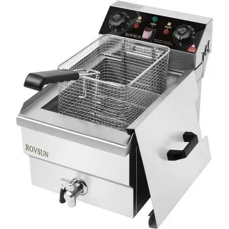 Rovsun 12.5qt Commercial Electric Deep Fryer with Timer & Drain Countertop Stainless Steel 1700w