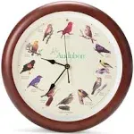 Mark Feldstein Audubon Singing Bird Wall Clock, Cherry Finish Wood Frame 13 inch