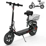 Sisigad Electric Scooter for Adults with Seat, 30 Miles Long Range & 16 MPH Power by 500W Motor, 12 inch Pneumatic Tire & Height Adjustable Seat, Size