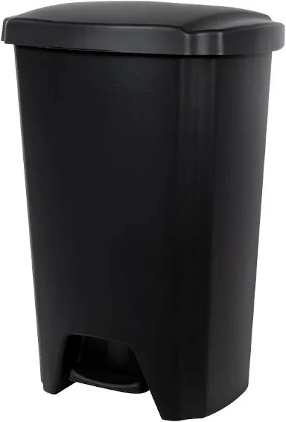 Hefty 12.1 Gallon Trash Can, Plastic Step On Kitchen Trash Can, Black