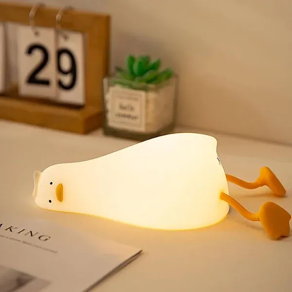 LightInTheBox Lying Flat Duck Night Light, LED Squishy Duck Lamp, Cute Light Up Duck, Silicone Dimmable Nursery Nightlight, Rechargeable Bedside Touch Lamp for