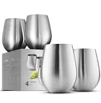 18oz Stainless Steel Stemless Wine Glass Set of 4 - Unbreakable, Portable for Outdoor Events