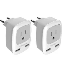 European Plug Adapter 2 Pack International Travel Power Outlet Adaptor With 2 Us