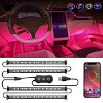 4PCS USB Interior Car Lights 48 LEDs RGB LED Lights with App Control Music Sound