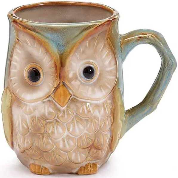 Burton & Burton Blue/Green Coloring Mug with Owl Printed on surface, 1 Count (Pack of 1)