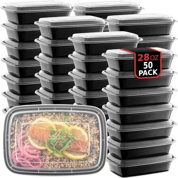 50-Pack Meal Prep Plastic Microwavable Food Containers