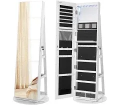 SONGMICS 6 LEDs Lockable Mirror Jewelry Cabinet