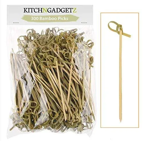 Bamboo Cocktail Picks - 300 Pack - 4.1 inch - With Looped Knot - Great for Cocktail Party or Barbeque Snacks, Club Sandwiches, etc. - Natural Bamboo - Keeps Ingredients Pinned Together - Stylish