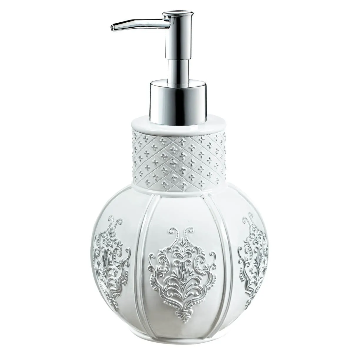 Creative Scents Vintage White Hand Soap Dispenser for Bathroom - Decorative antiquated Lotion Dispenser with Durable Pump, Elegant French fleur de lis Style Liquid Soap Dispenser for Bathroom Decor