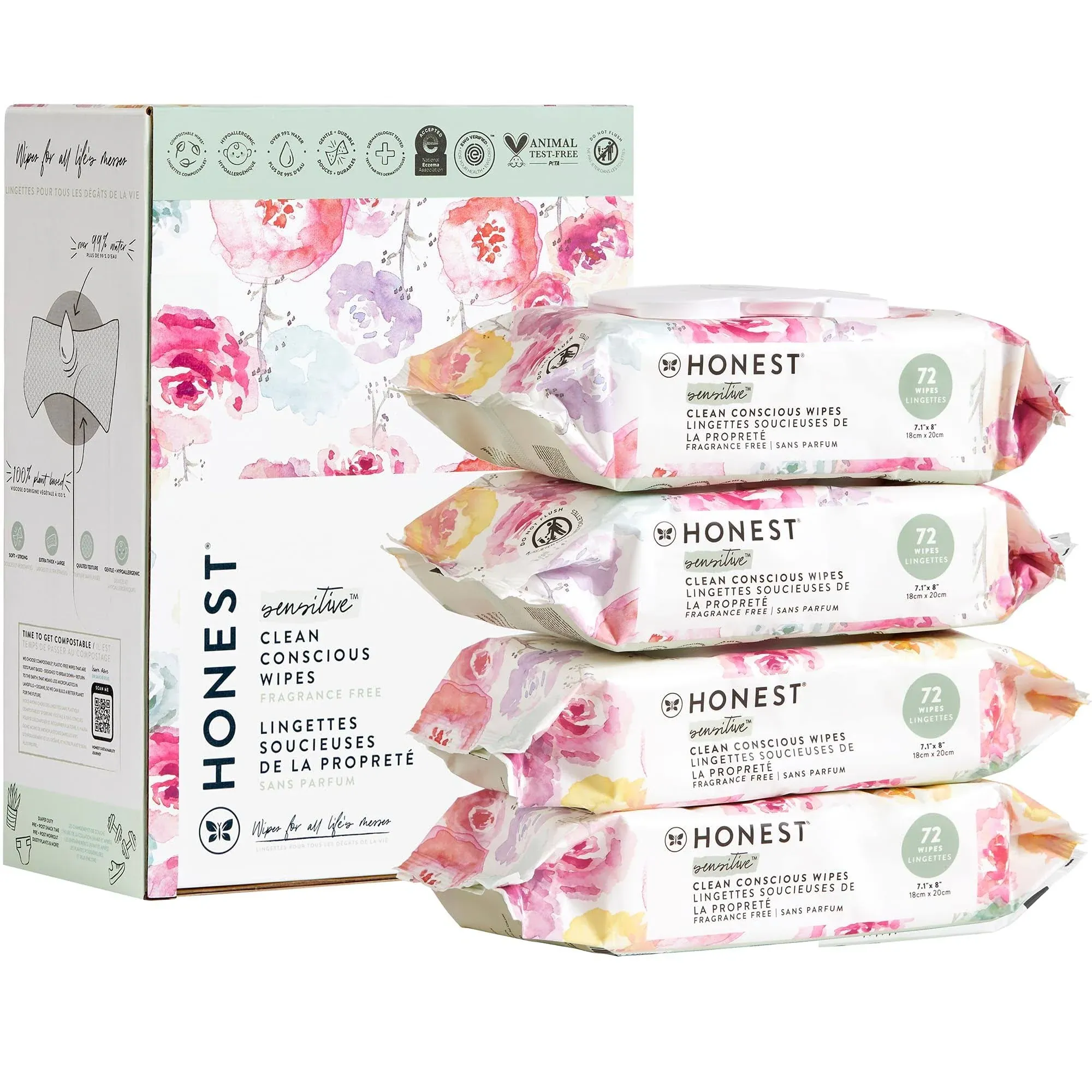 Honest Wipes, Plant-Based, Gentle + Durable - 288 wipes