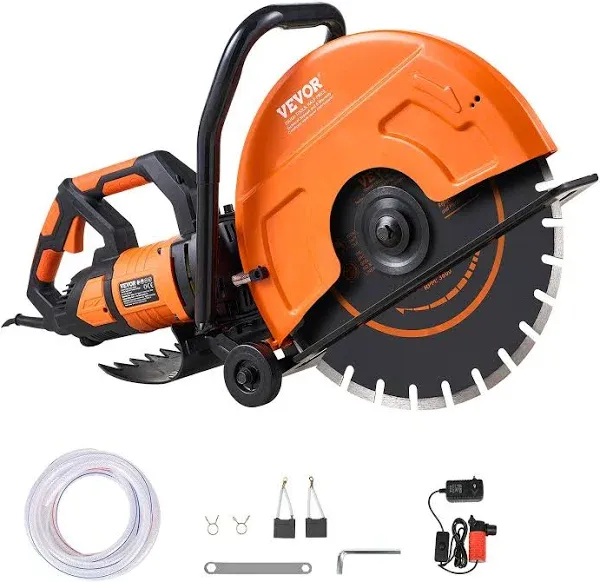 VEVOR Electric Concrete Saw, 14 in Circular Saw Cutter with 5 in Cutting Depth, Wet/Dry Disk Saw Cutter Includes Water Line, Pump and Blade, for