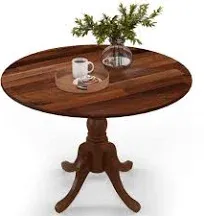 Costway Wooden Dining Table with Round Tabletop and Curved Trestle Legs