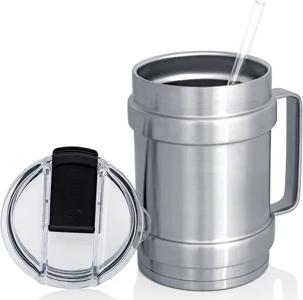 50oz Extra Large Stainless Steel Tumbler Mug w/Lid Handle Straw Vacuum Insulated