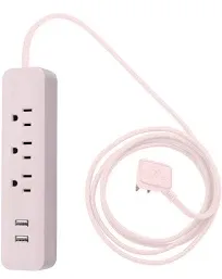 Power Strip, 2 USB Ports, Fabric-Covered Cord, Rose, 6-Ft.