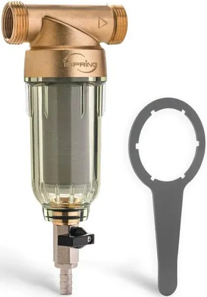 Reusable Whole House Water Filter (50 Micron) - Lead-Free Brass, Easy Flush!