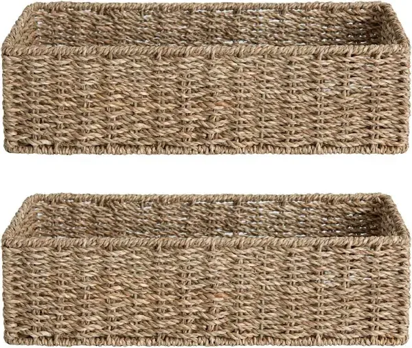 Toilet Paper Basket, Seagrass Wicker Storage Basket for Toilet Tank Topper for Bathroom 2 Pack