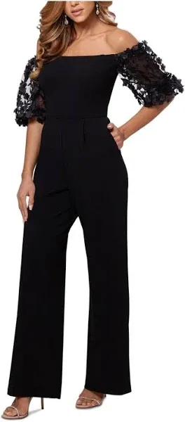 Xscape Womens Applique Off-The-Shoulder Jumpsuit