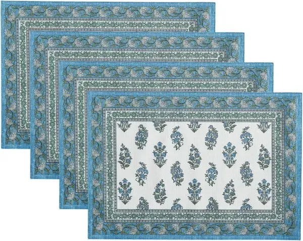 Elrene Home Fashions Tropez Block Print Stain & Water Resistant Indoor/Outdoor Placemats, Set of 4