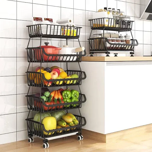 5 Tier Stackable Fruit Basket Vegetable Storage Stand Cart