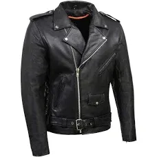 Men Milwaukee Leather Classic Side Lace Police Style Motorcycle Jacket