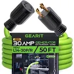 GearIT 30-Amp Generator Extension Cord (50 Feet) 4-Prong 120/250-Volt 7500W, NEMA L14-30P/L L14-30R, 10 Gauge SJTW Locking Power