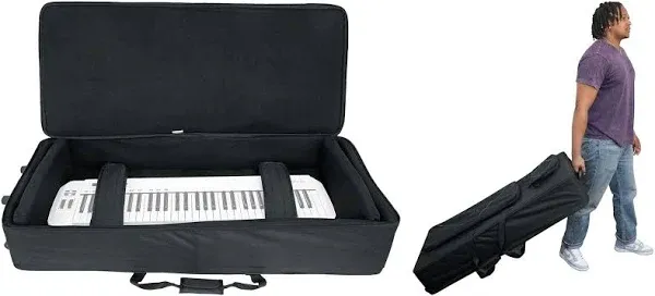 Rockville Rolling Bag 76 Slim Keyboard Case w/Wheels+Troll<wbr/>ey Handle+Large Pocket